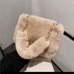 Elegant Cream Faux Fur Women's Bag